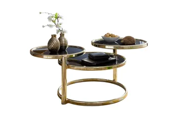 Tarwater Sofabord 58 cm med Oppbevaringshyller Rundt - Svart/Gull - Møbler - Bord - Sofabord & salongbord