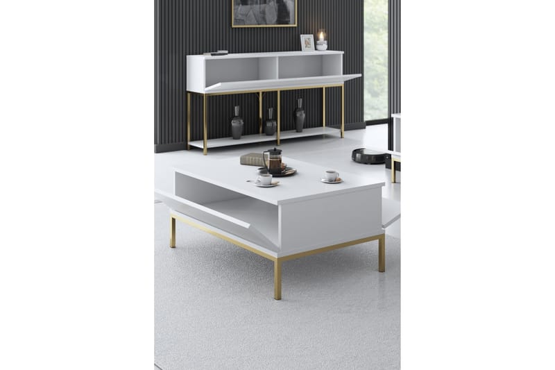 Sofabord Tejmon 90 cm - Vit/Guld - Sofabord & salongbord