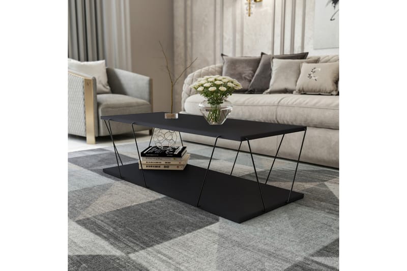 Sofabord Terande 120 cm med Oppbevaring Hylle - Antrasitt/Svart - Sofabord & salongbord