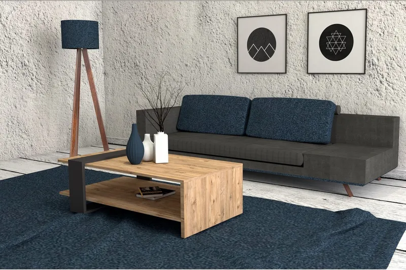 Terasa Sofabord 80 cm med Oppbevaringshylle - Valnøttsbrun/Grå - Møbler - Bord - Sofabord & salongbord - Sofabord med oppbevaring