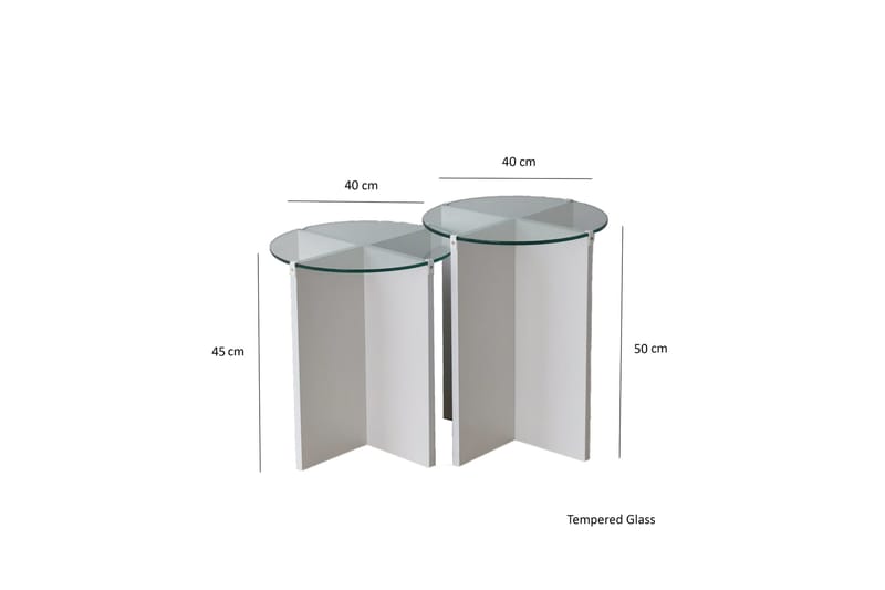 Teratio Settbord 60x40x60 cm Rundt - Hvit - Møbler - Bord - Sofabord & salongbord