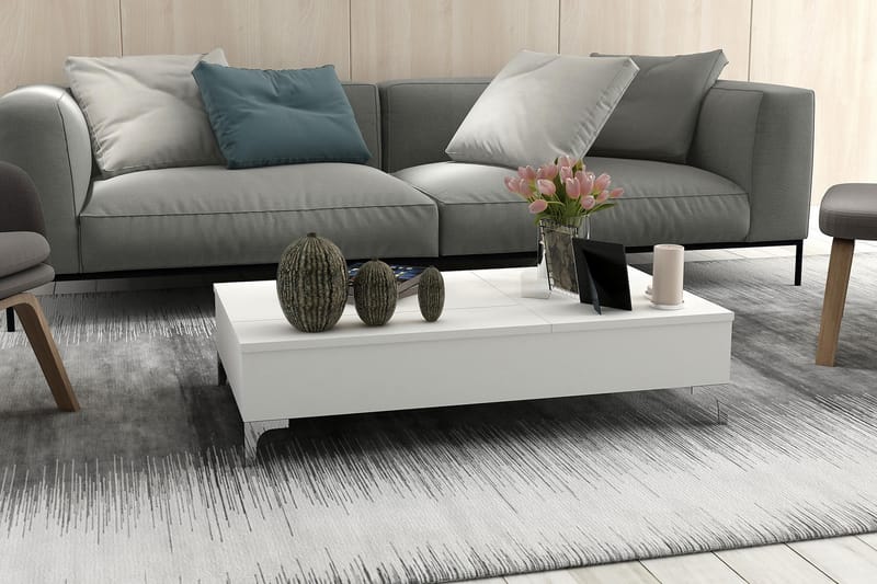 Sofabord Tessie 121 cm Hev- og Senkbart med Oppbevaring - Hvit - Sofabord & salongbord