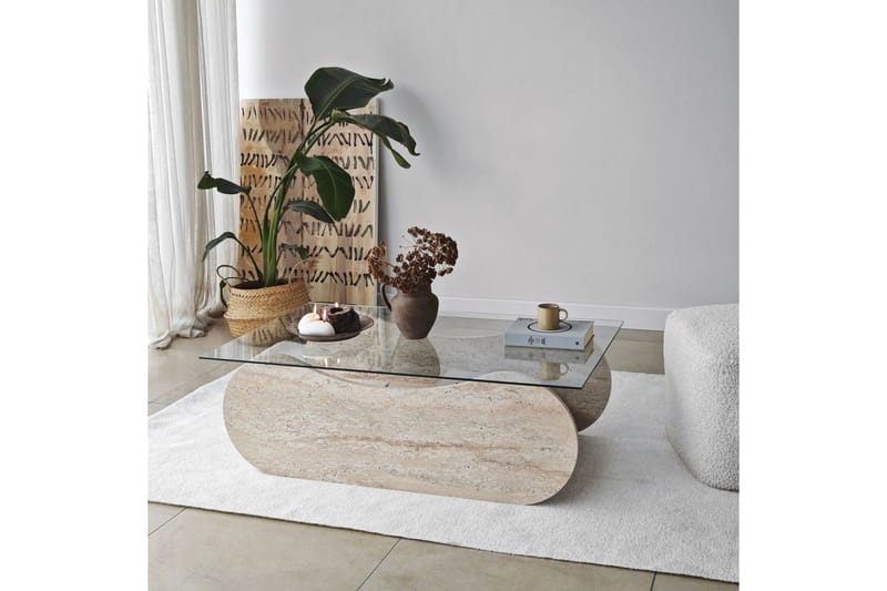 Sofabord Tevrin Travertin / Transparent - Travertin / Transparent - Møbler - Bord - Sofabord & salongbord