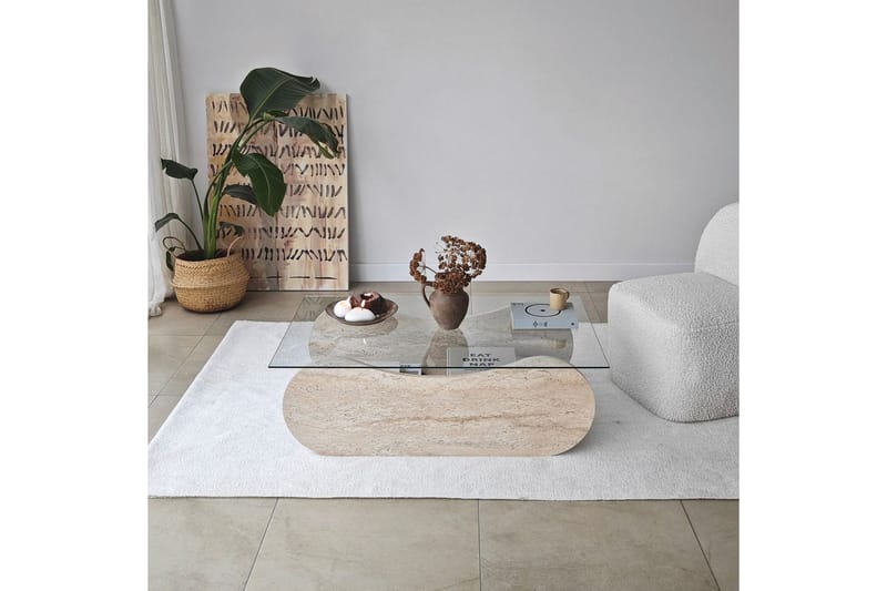 Sofabord Tevrin Travertin / Transparent - Travertin / Transparent - Møbler - Bord - Sofabord & salongbord