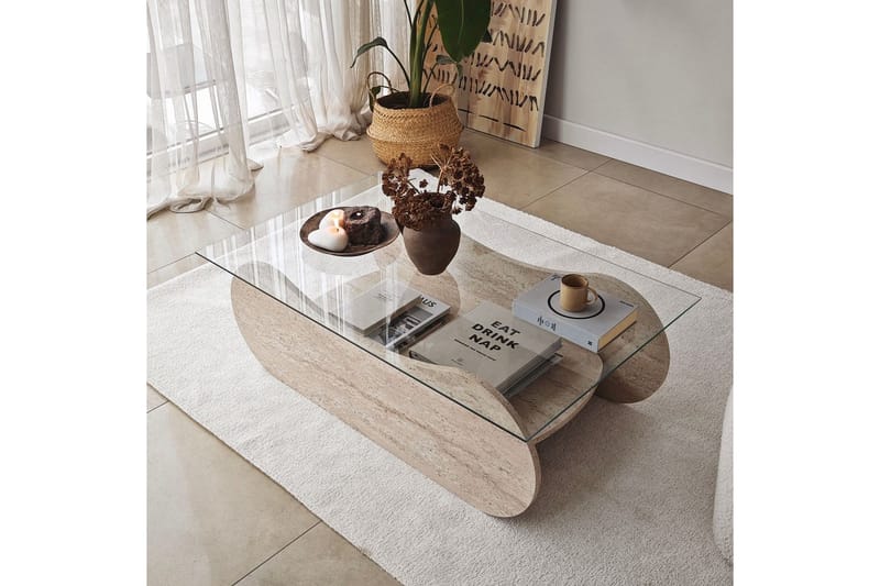 Sofabord Tevrin Travertin / Transparent - Travertin / Transparent - Møbler - Bord - Sofabord & salongbord