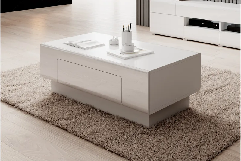 Toreno Sofabord 110 cm med Oppbevaringshylle + Skuff - Hvit - Møbler - Bord - Sofabord & salongbord