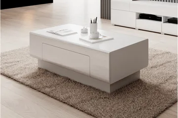 Toreno Sofabord 110 cm med Oppbevaringshylle + Skuff - Hvit - Møbler - Bord - Sofabord & salongbord - Sofabord med oppbevaring