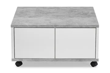 Twin Sofabord 70 cm med Oppbevaring Skuffer på Hjul - Hvit/Betonggrå - Møbler - Bord - Sofabord & salongbord - Sofabord med oppbevaring