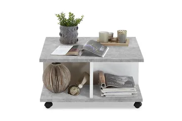 Twin Sofabord 70 cm med Oppbevaring Skuffer på Hjul - Hvit/Betonggrå - Møbler - Bord - Sofabord & salongbord - Sofabord med oppbevaring