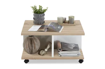 Twin Sofabord 70 cm med Oppbevaring Skuffer på Hjul - Hvit/Lyse Eikefarge - Møbler - Bord - Sofabord & salongbord - Sofabord med oppbevaring