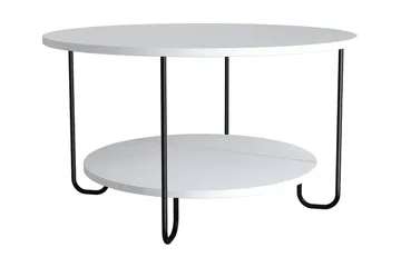 Ullavi Sofabord 80 cm Rundt med Oppbevaring Hylle - Hvit/Svart - Møbler - Bord - Sofabord & salongbord - Sofabord med oppbevaring