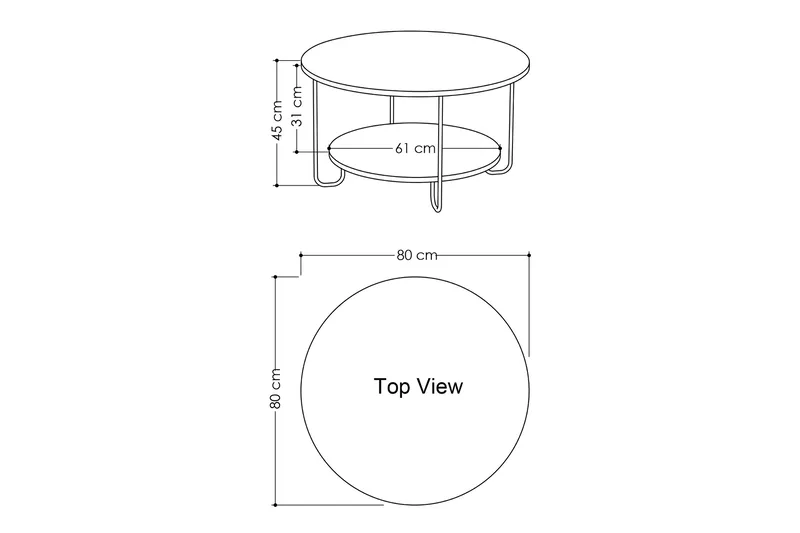 Ullavi Sofabord 80 cm Rundt med Oppbevaring Hylle - Hvit/Svart - Møbler - Bord - Sofabord & salongbord - Sofabord med oppbevaring