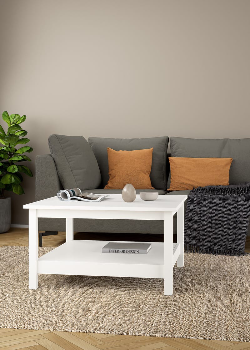 Vallvidera 81 cm Firkantet Sofabord med Oppbevaring i Malt Tre - Hvit - Møbler - Bord - Sofabord & salongbord - Sofabord med oppbevaring