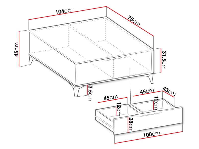 Vemdalen Sofabord 104 cm - Brun med svarte ben - Møbler - Bord - Sofabord & salongbord - Sofabord med oppbevaring