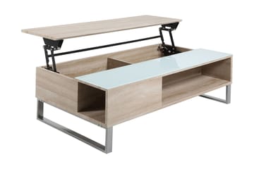 Vilhelmina Sofabord 110 cm med Oppbevaring Hylle - Glass/Eikefarge/Hvit/Lysegrå - Møbler - Bord - Sofabord & salongbord
