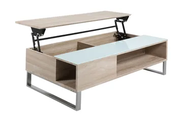 Vilhelmina Sofabord 110 cm med Oppbevaring Hylle - Glass/Eikefarge/Hvit/Lysegrå - Møbler - Bord - Sofabord & salongbord - Sofabord med oppbevaring