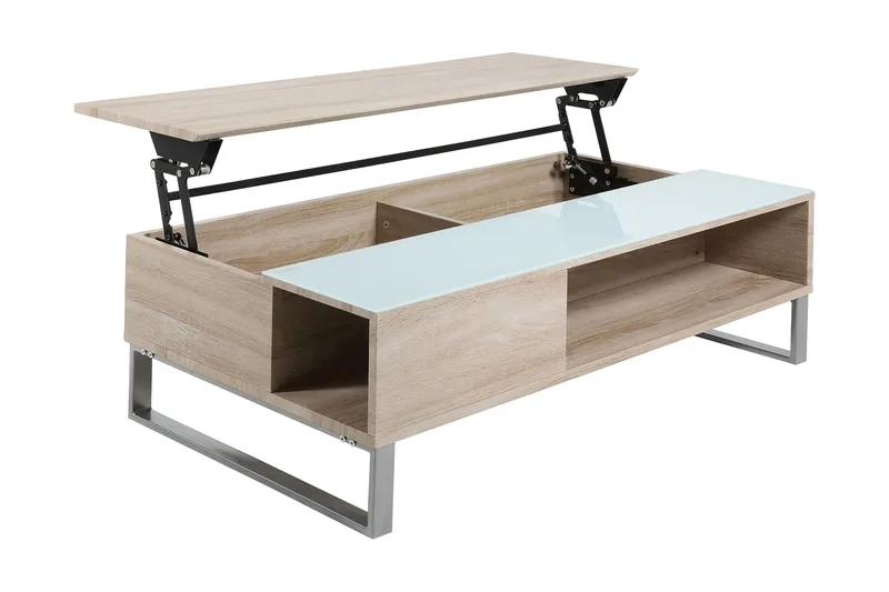 Vilhelmina Sofabord 110 cm med Oppbevaring Hylle - Glass/Eikefarge/Hvit/Lysegrå - Møbler - Bord - Sofabord & salongbord - Sofabord med oppbevaring
