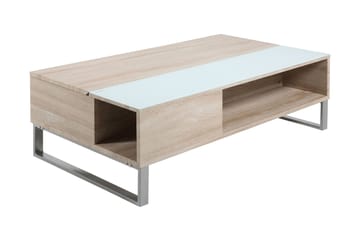 Vilhelmina Sofabord 110 cm med Oppbevaring Hylle - Glass/Eikefarge/Hvit/Lysegrå - Møbler - Bord - Sofabord & salongbord