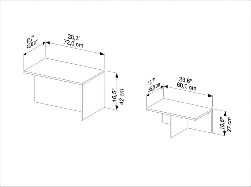 Vumira Sett med bord 2 deler 72 cm - Eik og hvit - Møbler - Bord - Sofabord & salongbord - Kistebord