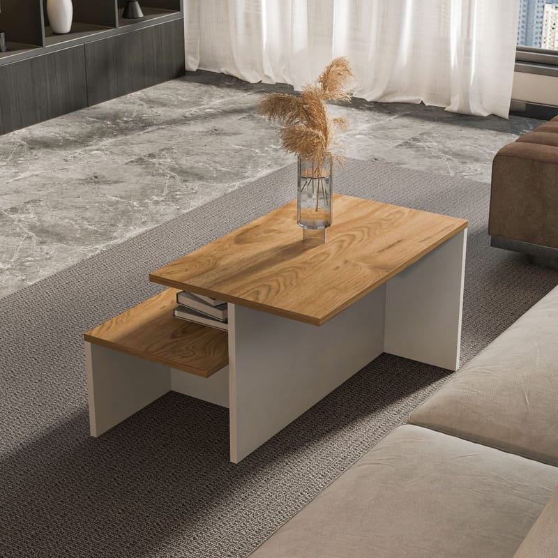 Vumira Sett med bord 2 deler 72 cm - Eik og hvit - Møbler - Bord - Sofabord & salongbord - Kistebord