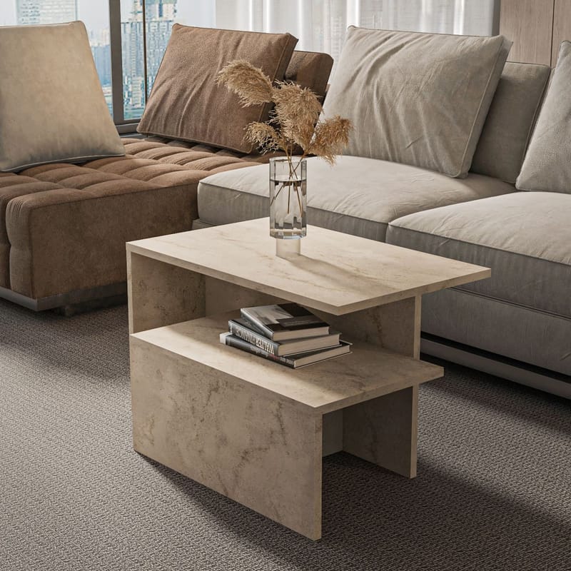 Vumira Sett med bord 2 deler 72 cm - Travertin - Møbler - Bord - Sofabord & salongbord - Kistebord
