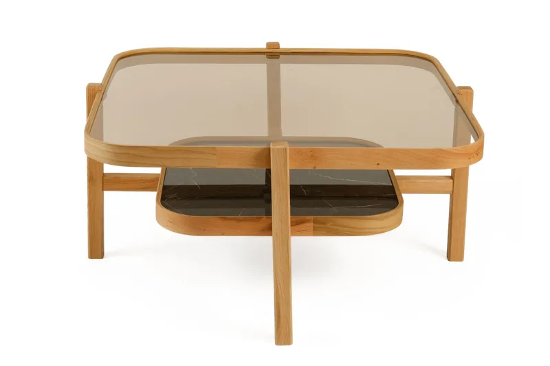 Sofabord Wallxpert Olimpus (90 x 48 x 90 cm) Eik Svart Marmor - Eik og svart marmor - Møbler - Bord - Marmorbord