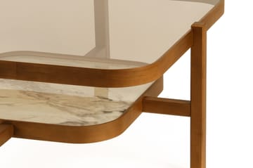 Sofabord Wallxpert Olimpus (90 x 48 x 90 cm) Valnøtt Hvit Marmor - Valnøtt og hvit marmor - Møbler - Bord - Marmorbord