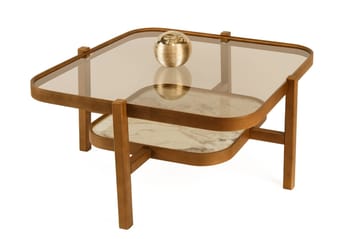 Sofabord Wallxpert Olimpus (90 x 48 x 90 cm) Valnøtt Hvit Marmor - Valnøtt og hvit marmor - Møbler - Bord - Marmorbord
