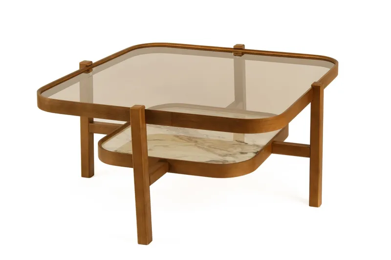 Sofabord Wallxpert Olimpus (90 x 48 x 90 cm) Valnøtt Hvit Marmor - Valnøtt og hvit marmor - Møbler - Bord - Marmorbord