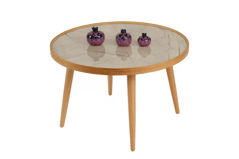 Sofabord Wallxpert Polen (80 x 48 x 80 cm) Eik Grå Marmor - Eik og grå marmor - Møbler - Bord - Marmorbord