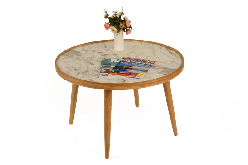 Sofabord Wallxpert Polen (80 x 48 x 80 cm) Eik Hvit Marmor, Eik og hvit marmor