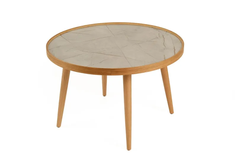 Sofabord Wallxpert Polen (80 x 48 x 80 cm) Eik Grå Marmor - Eik og grå marmor - Møbler - Bord - Marmorbord