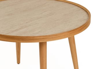 Sofabord Wallxpert Polen (80 x 48 x 80 cm) Eik Travertin - Eik og travertin - Møbler - Bord - Marmorbord