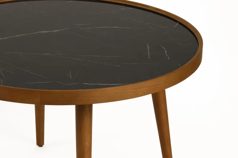 Sofabord Wallxpert Polen (80 x 48 x 80 cm) Valnøtt svart marmor - Valnøtt og svart marmor - Møbler - Bord - Marmorbord