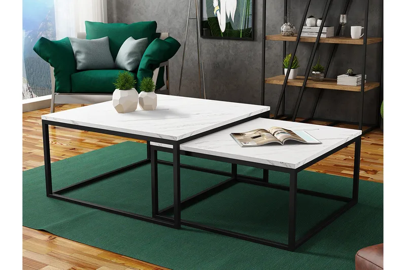 Wardner Kvadratisk Salongbord Settbord 76 cm Stablebar i Marmor - Hvit Marmor - Møbler - Bord - Sofabord & salongbord