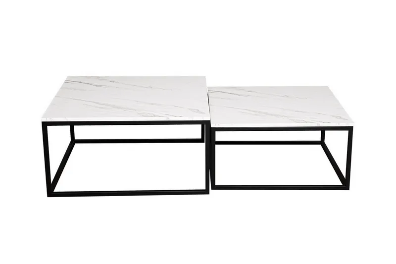 Wardner Kvadratisk Salongbord Settbord 76 cm Stablebar i Marmor, Hvit Marmor