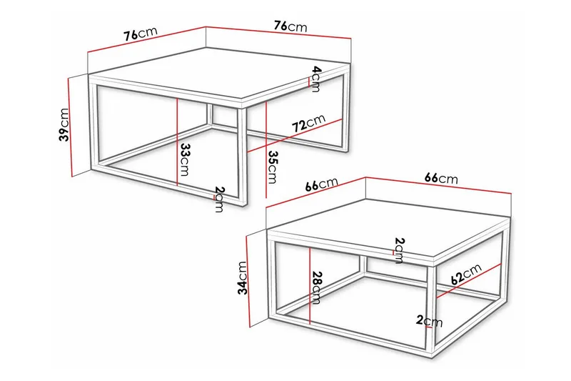 Wardner Kvadratisk Stablebart Sofabord 76 cm i Malt Tre - Sort - Møbler - Bord - Sofabord & salongbord