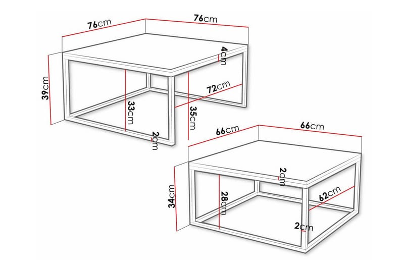 Wardner Kvadratisk Stablebart Sofabord 76 cm i Malt Tre - Svart - Møbler - Bord - Sofabord & salongbord