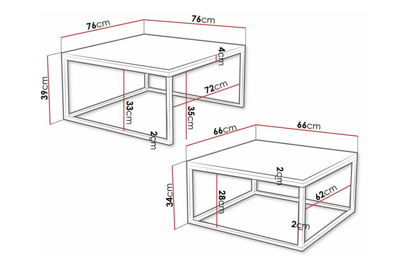 Wardner Kvadratisk Stablebart Sofabord 76 cm i Tre med Metallstativ - Svart - Møbler - Bord - Sofabord & salongbord