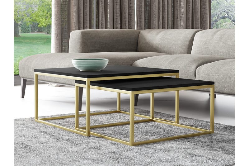 Wardner Kvadratisk Stablebart Sofabord 76 cm i Tre med Metallstativ - Svart - Møbler - Bord - Sofabord & salongbord