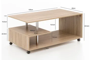 Werbeck Sofabord 105 cm med Oppbevaringshylle på Hjul - Tre/Natur - Møbler - Bord - Sofabord & salongbord