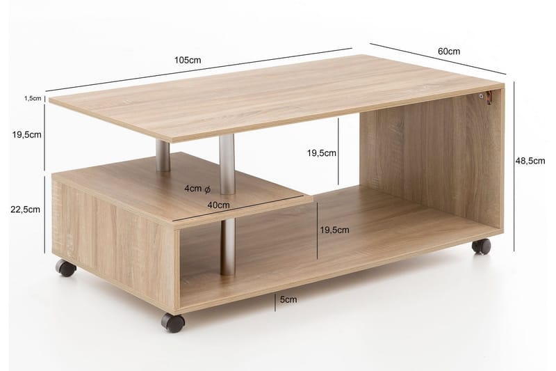 Werbeck Sofabord 105 cm med Oppbevaringshylle på Hjul - Tre/Natur - Møbler - Bord - Sofabord & salongbord