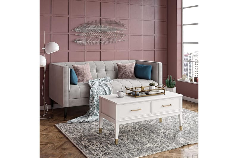 Westerleigh Sofabord 106 cm Hev og Senkbart med Skuff Hvit - CosmoLiving - Møbler - Bord - Sofabord & salongbord - Sofabord med oppbevaring