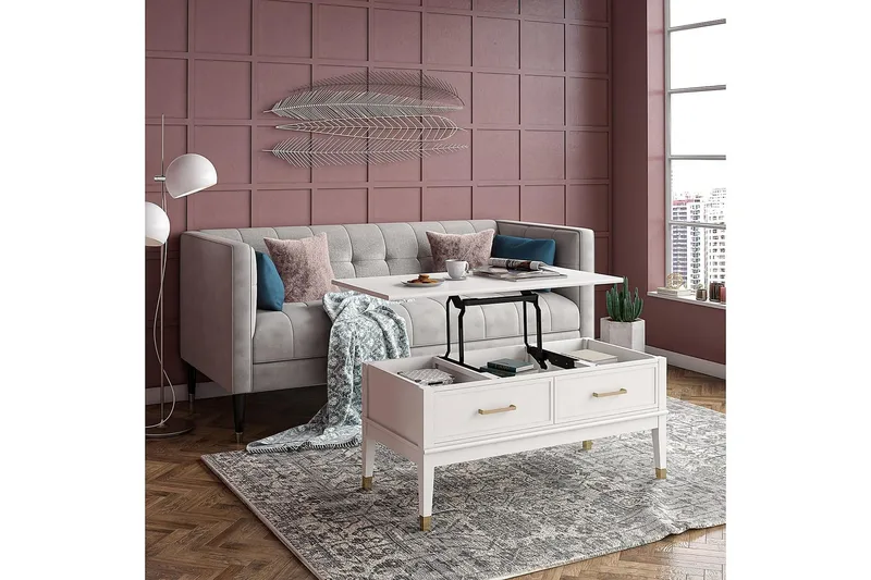 Westerleigh Sofabord 106 cm Hev og Senkbart med Skuff Hvit - CosmoLiving - Møbler - Bord - Sofabord & salongbord