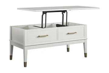 Westerleigh Sofabord 106 cm Hev og Senkbart med Skuff Hvit - Møbler - Bord - Sofabord & salongbord - Sofabord med oppbevaring