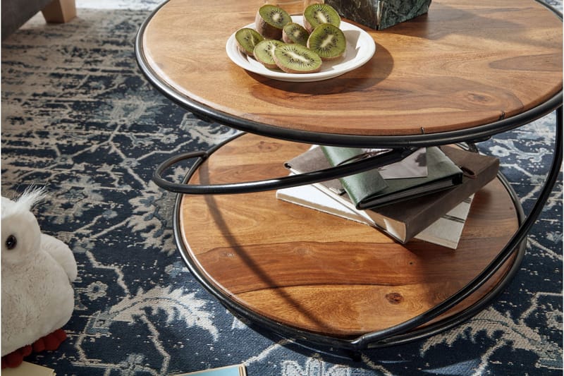 Wilhem 58 cm Rundt Sofabord med Hyller i Eik - Brun - Møbler - Bord - Sofabord & salongbord