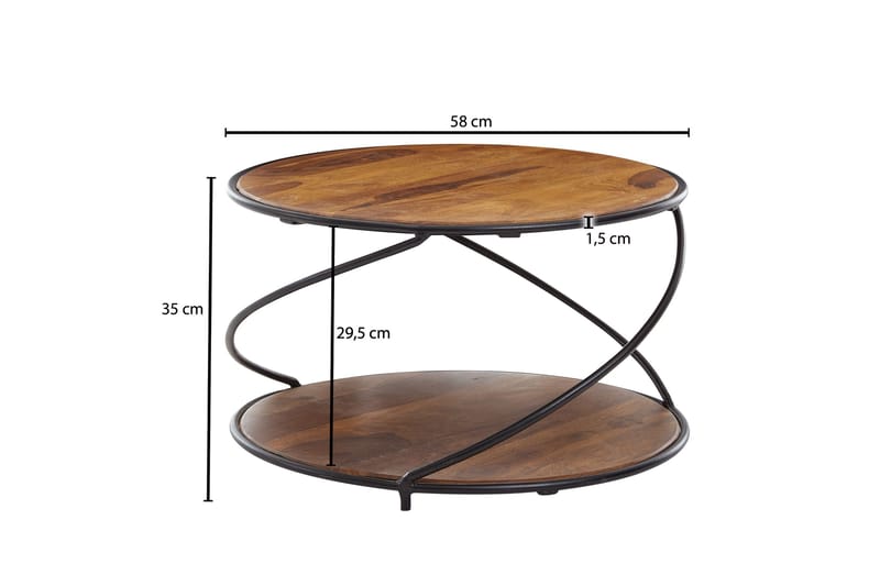 Wilhem 58 cm Rundt Sofabord med Hyller i Eik - Brun - Møbler - Bord - Sofabord & salongbord