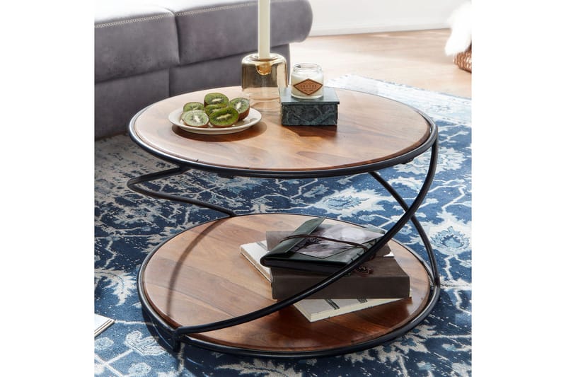 Wilhem 58 cm Rundt Sofabord med Hyller i Eik - Brun - Møbler - Bord - Sofabord & salongbord