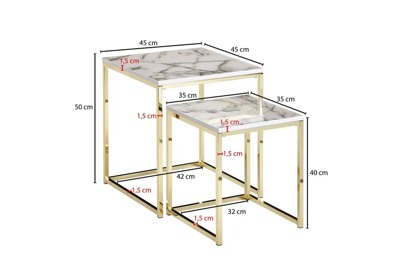 Willowdale Settbord 45 cm - Hvit / grå / gull - Møbler - Bord - Sofabord & salongbord