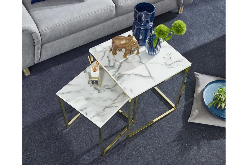 Willowdale Settbord 45 cm - Hvit / grå / gull - Møbler - Bord - Sofabord & salongbord